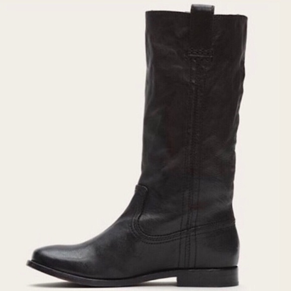 Frye Anna Mid Pull On Cute Leather Knee High Boots - Picture 2 of 11